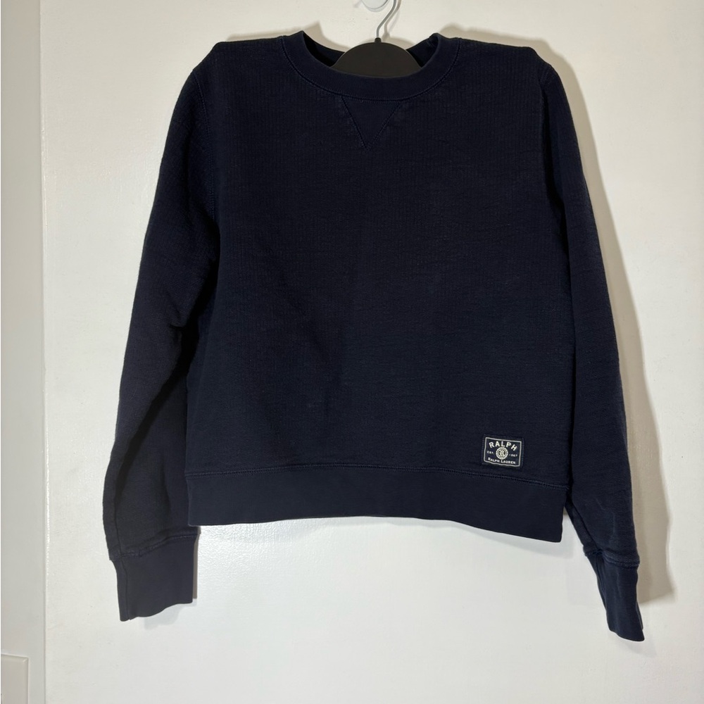Ralph Lauren Boys Comfy In Navy Blue Cotton Blend Fall/Winter Logo Sweater Sz S